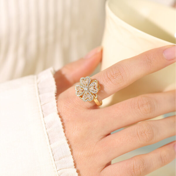 Zircon Temperament Temperamental Cold Style Fully Jeweled Loving Heart Ring - Image 9