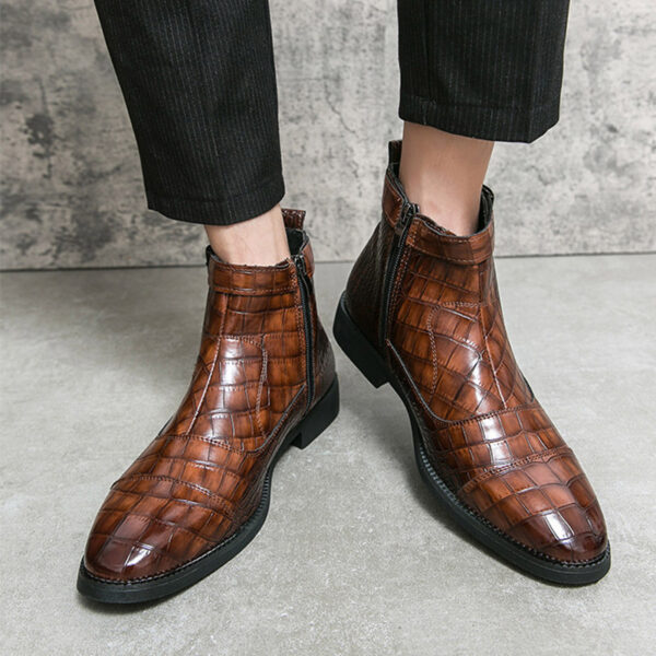 Men's Crocodile Pattern Boots Fashion Pointed Toe Low Square Heel Buckle Zipper Ankle Boots Business Formal Leather Shoes - Image 7