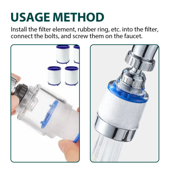 360 Degree Rotating Faucet Filter Water Purifier Faucet Filter Purifier For Kitchen, Bathroom, Sink, Removes Heavy Metals And Hard Water - Image 9