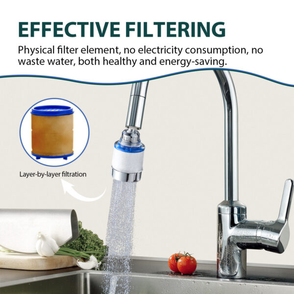 360 Degree Rotating Faucet Filter Water Purifier Faucet Filter Purifier For Kitchen, Bathroom, Sink, Removes Heavy Metals And Hard Water - Image 6