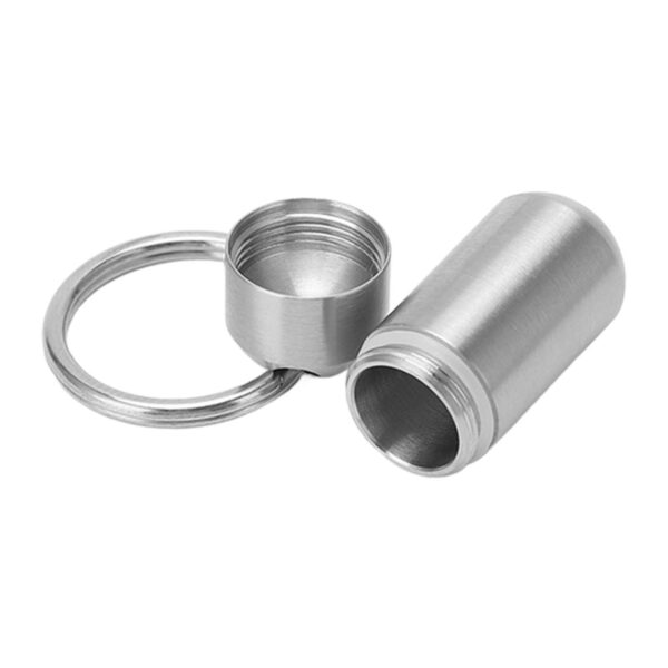 Portable Medicine Bottle Stainless Steel Waterproof Small Capsule Case Storage Container with Keychain - Image 8