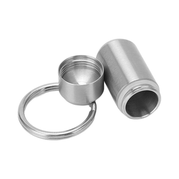 Portable Medicine Bottle Stainless Steel Waterproof Small Capsule Case Storage Container with Keychain - Image 5