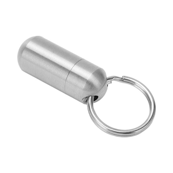 Portable Medicine Bottle Stainless Steel Waterproof Small Capsule Case Storage Container with Keychain - Image 3