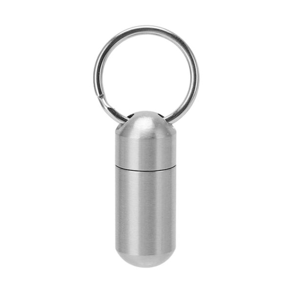 Portable Medicine Bottle Stainless Steel Waterproof Small Capsule Case Storage Container with Keychain - Image 4