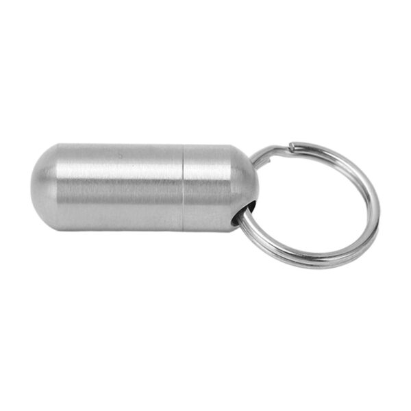 Portable Medicine Bottle Stainless Steel Waterproof Small Capsule Case Storage Container with Keychain - Image 2